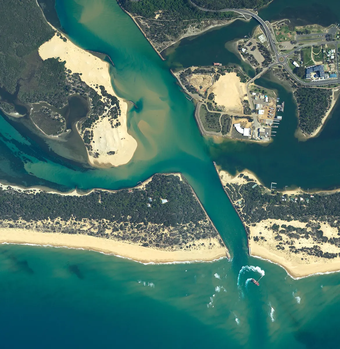 Aerial photography of Lakes Entrance waterways